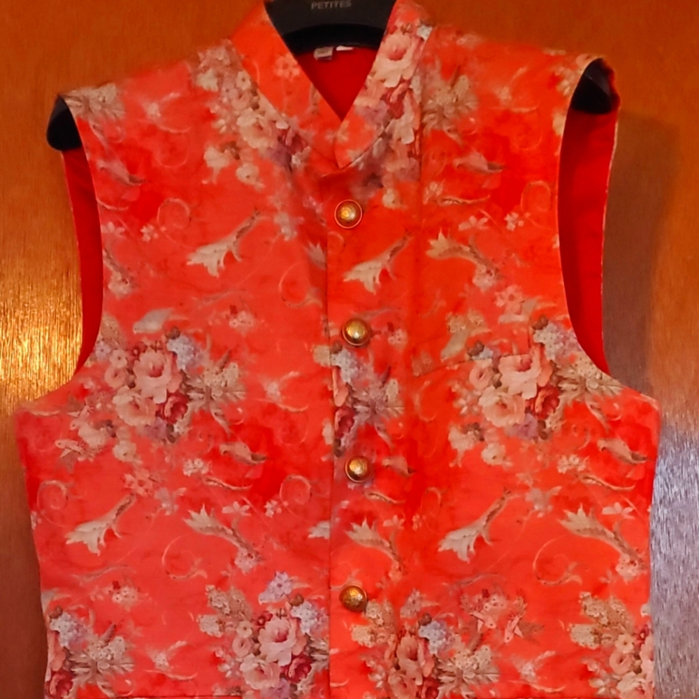 Vintage Ornate Silk Vest, Made in India, Size 10